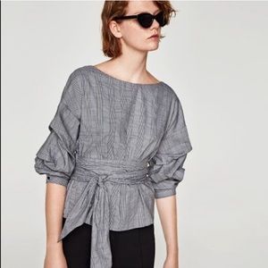 ZARA Plaid Wrap Blouse
